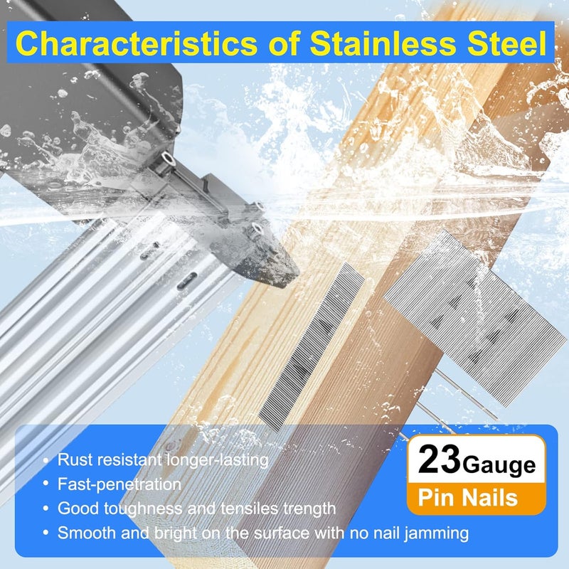 SimCos 23 Gauge Stainless Steel Pin Nails Headless Pinner Nails (3/8",9/16",3/4",1",1-3/8") Assorted 5 Sizes for Molding Cabinetry Building Assembly (5000) - Image 3